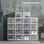 18 Pack Shoe Storage Boxes, Space-saving Shoe Organizers, Clear Plastic Stackable Holders Containers with Front Opening