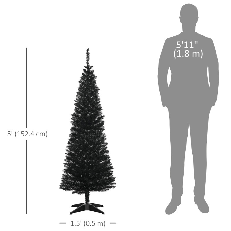 5FT Artificial Christmas Tree, Pencil Christmas Tree with Realistic Branches, Stable Stand, Black
