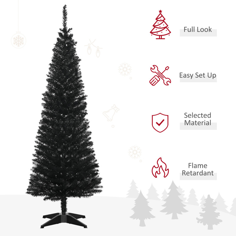 5FT Artificial Christmas Tree, Pencil Christmas Tree with Realistic Branches, Stable Stand, Black