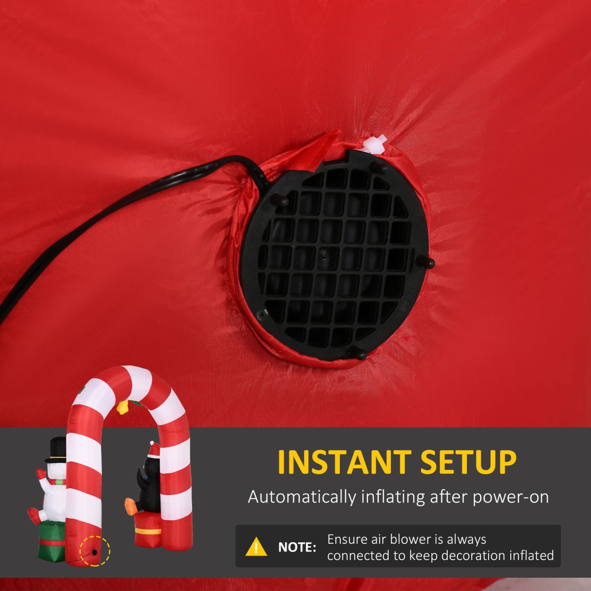 9ft Christmas Inflatable Candy Cane Archway with Penguin Snowman Sit on Gift Box, Blow-Up Outdoor LED Yard Display for Lawn Garden