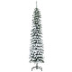 6 Ft Snow-Flocked Artificial Christmas Tree, Slim Pencil Xmas Tree with Realistic Branches, Metal Base, Green