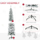 6 Ft Snow-Flocked Artificial Christmas Tree, Slim Pencil Xmas Tree with Realistic Branches, Metal Base, Green