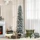 6 Ft Snow-Flocked Artificial Christmas Tree, Slim Pencil Xmas Tree with Realistic Branches, Metal Base, Green