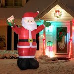 8ft Inflatable Christmas Santa Claus Holds Light Sign of Blessings, Blow-Up Outdoor LED Yard Display for Lawn Garden Party