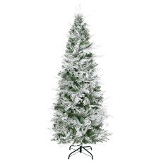 6 Feet Pencil Snow Flocked Artificial Christmas Tree with 517 Realistic Cypress Branches, Auto Open, Green