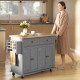 Kitchen Island with Storage, Rolling Trolley Cart with Rubber Wood Top, Spice Rack, Towel Rack, Grey