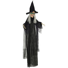 6' Life Size Black Witch Outdoor Halloween Decoration, Halloween Prop w/ Light Up Eyes
