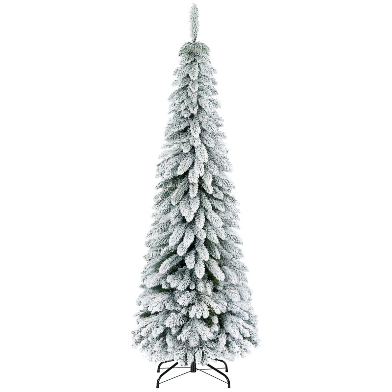 6' Artificial Slim Flocked Christmas Trees, with Snow Frosted Branches, Downswept Shape, Steel Base