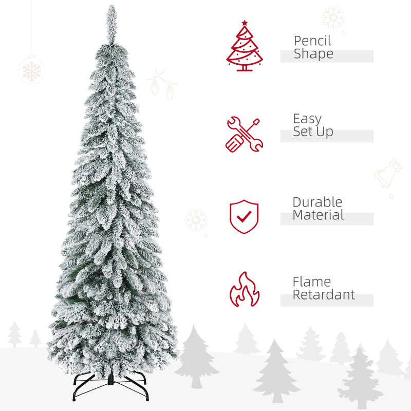 6' Artificial Slim Flocked Christmas Trees, with Snow Frosted Branches, Downswept Shape, Steel Base