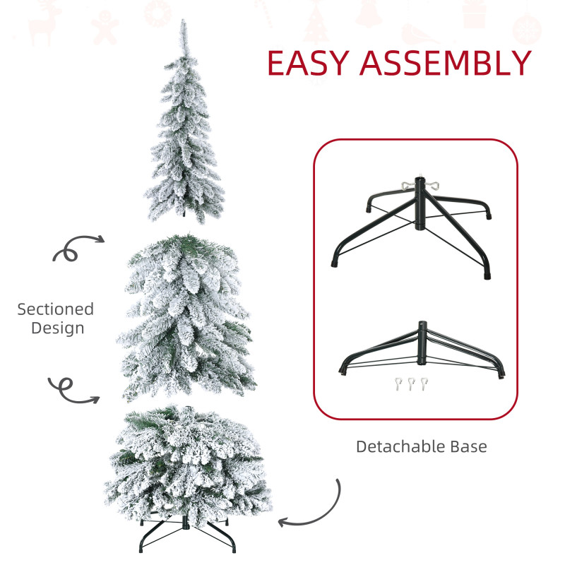 6' Artificial Slim Flocked Christmas Trees, with Snow Frosted Branches, Downswept Shape, Steel Base