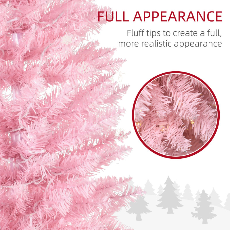 6' Pre Lit Artificial Pencil Christmas Trees, Xmas Tree with Realistic Branches and Warm White LED Lights, Pink