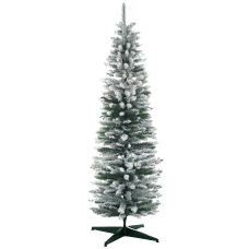 6ft Tall Pencil Artificial Christmas Tree, Holiday Décor with Snow Flocked Branches, Green