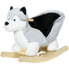 Qaba Baby Rocking Horse, Plush Animal Rocker for Toddlers Aged 18-36 Months, Stuffed Ride Toy with Sounds, Seat Belt, Grey