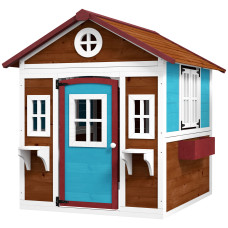Wooden Playhouse for Kids Outdoor with Door, Windows, Planter Pots and Boxes for Toddlers 3-8 Years, Dark Brown