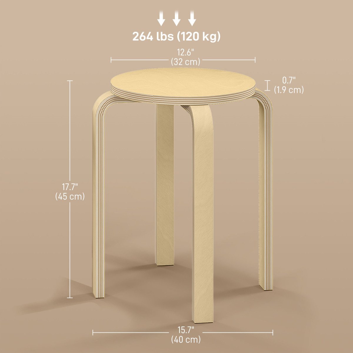 Round Stackable Chairs Set of 4, 18-Inch Backless Stacking Stools for Kitchen, Dining Room, Office, Outdoors