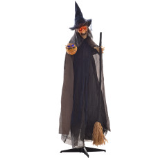 6.2' Life Size Decoration Animatronic Witch w/ Broomstick Outdoor Halloween, Sound & Motion Activated w/ Light Up Eyes