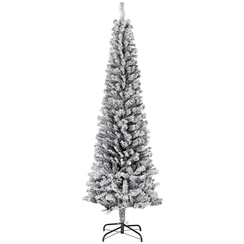 6ft Flocked Christmas Tree, Pencil Christmas Tree with Realistic Branch Tips, Folding Metal Stand, Black