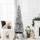 6ft Flocked Christmas Tree, Pencil Christmas Tree with Realistic Branch Tips, Folding Metal Stand, Black