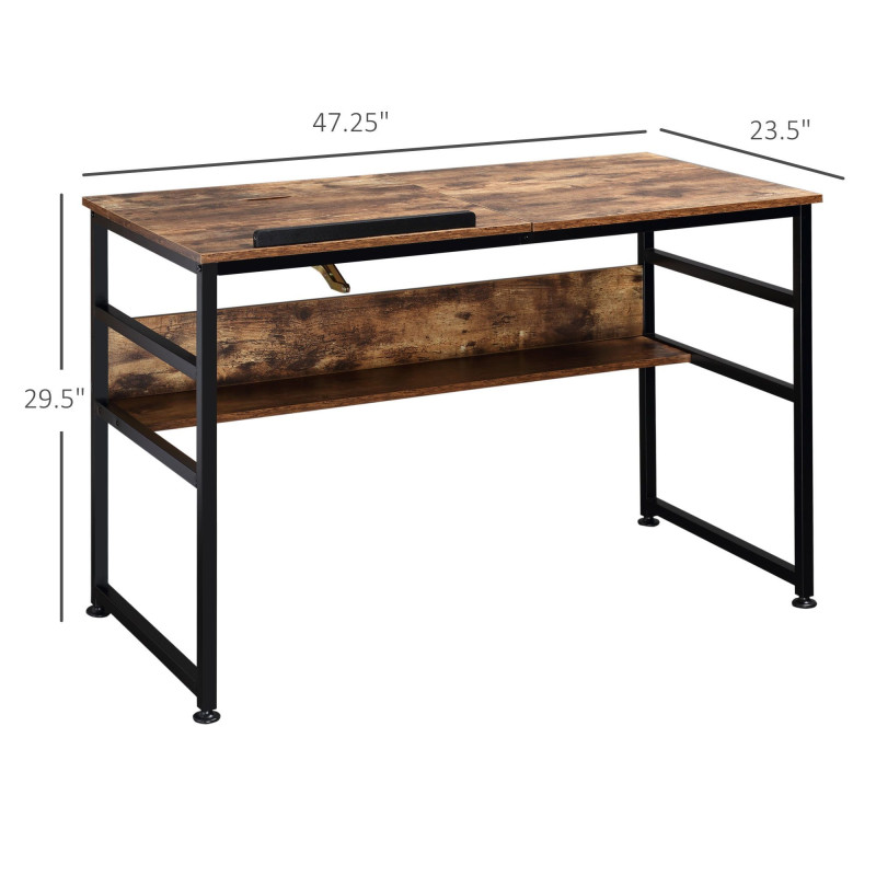 Adjustable Drafting Table Art Desk Drawing Table Craft Desk Workstation for Painting Multifunctional Writing Desk with Tiltable Tabletop and Storage Shelf Rustic Brown