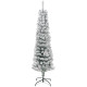 5ft Flocked Christmas Tree, Pencil Christmas Tree with Realistic Branch Tips, Folding Metal Stand, Green