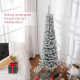 5ft Flocked Christmas Tree, Pencil Christmas Tree with Realistic Branch Tips, Folding Metal Stand, Green