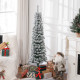 5ft Flocked Christmas Tree, Pencil Christmas Tree with Realistic Branch Tips, Folding Metal Stand, Green