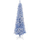 6ft Flocked Christmas Tree, Pencil Christmas Tree with Realistic Branch Tips, Folding Metal Stand, Blue