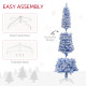 6ft Flocked Christmas Tree, Pencil Christmas Tree with Realistic Branch Tips, Folding Metal Stand, Blue