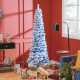 6ft Flocked Christmas Tree, Pencil Christmas Tree with Realistic Branch Tips, Folding Metal Stand, Blue