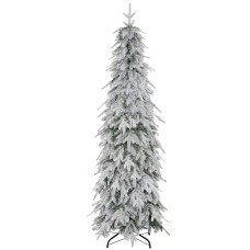 6ft Pencil Flocked Artificial Christmas Tree with 600 Branch Tips, Auto Open and Steel Base, Green