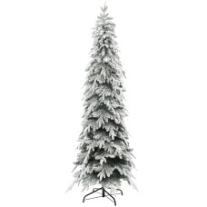 7ft Pencil Flocked Artificial Christmas Tree with 800 Branch Tips, Auto Open and Steel Base, Green