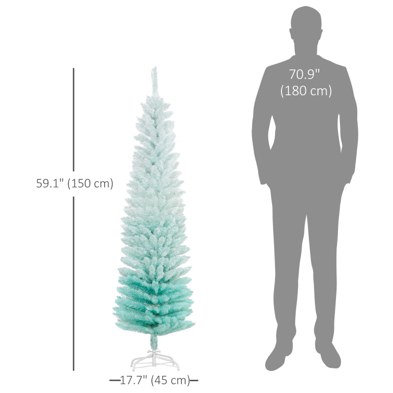 5ft Pencil Christmas Trees, Skinny Artificial Christmas Tree for Xmas Holiday Decor, Gradient Blue