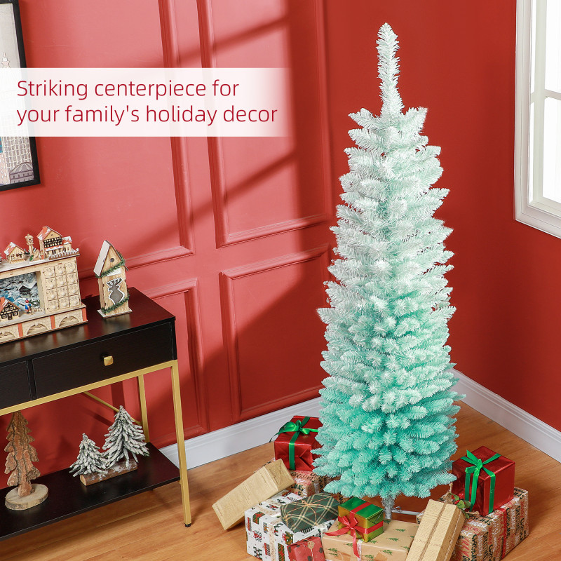 5ft Pencil Christmas Trees, Skinny Artificial Christmas Tree for Xmas Holiday Decor, Gradient Blue