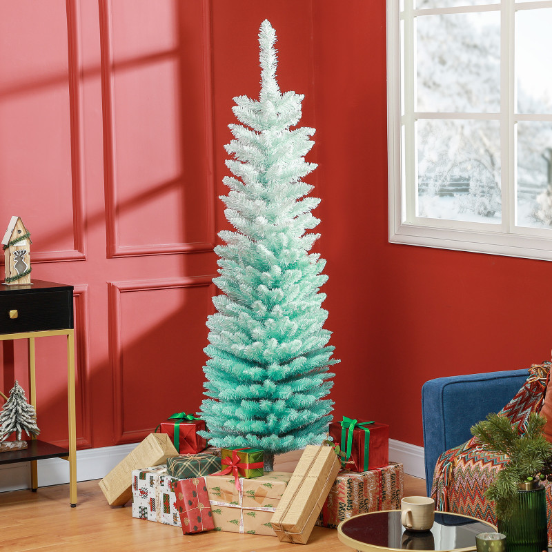 5ft Pencil Christmas Trees, Skinny Artificial Christmas Tree for Xmas Holiday Decor, Gradient Blue