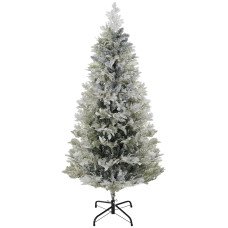 5 Feet Pencil Snow Flocked Artificial Christmas Tree with 517 Realistic Cypress Branches, Auto Open, Green