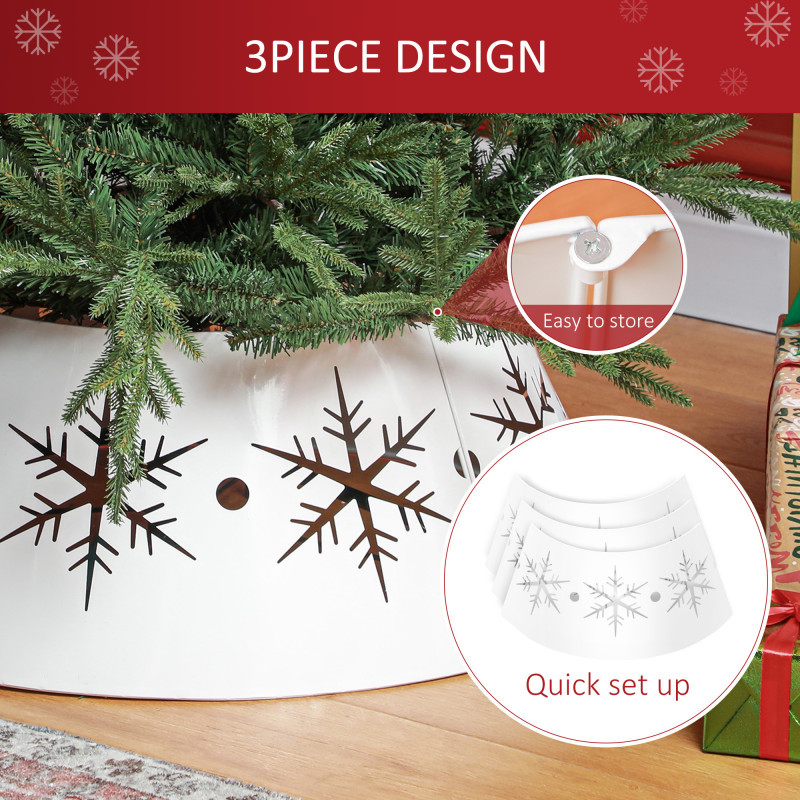 26" Christmas Tree Base Cover, Christmas Tree Collar with Hollow Snowflake Patterns for Home Decoration, White