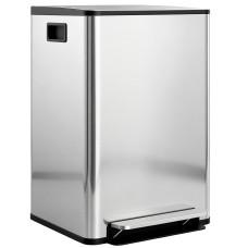 2 x 30L / 7.9 Gallon Dual Trash Can with Removable Inner Buckets and Handles for Kitchen, Office, Bathroom, Silver