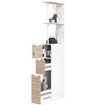 Tall Bathroom Storage Cabinet, Narrow Bathroom Cabinet with Drawers and Open Shelves for Small Spaces, Natural Wood