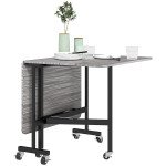 Six-Seater Drop-Leaf Dining Table with Wheels, Grey