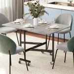 Six-Seater Drop-Leaf Dining Table with Wheels, Grey