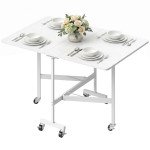 Six-Seater Drop-Leaf Dining Table with Wheels, White