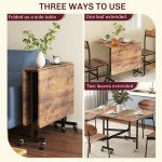 Six-Seater Drop-Leaf Dining Table with Wheels, Rustic Brown