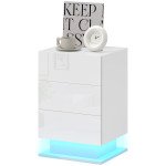 Modern LED Nightstand Bedside Table with Adjustable Colour Lighting & 3 Drawers, APP Control, Glossy White