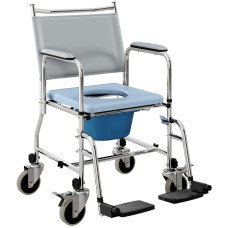 Rolling Shower Chair, Bedside Commode Wheelchair with Padded Seat, Backrest, for Seniors, Disabled, 300 lbs, Grey