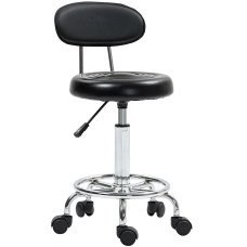Adjustable Stool, Rolling Stool, 360° Rotate, with Backrest and Wheels, Black