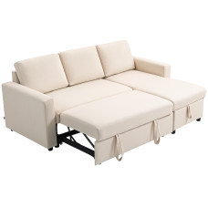83" Sofa Bed, Pull Out Sleeper L Shaped Sectional Couch with Reversible Storage Chaise, Wide and Deep Seat, Cream White