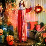 Life Size Halloween Animated Clown with Red Light Up Eyes, Sound Activated Scary Halloween Decorations, Battery Operated