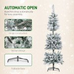 6ft Flocked Christmas Tree with Dual Colour LED Light, Pencil Hinged Xmas Tree with 11 Light Modes, Easy Assembly