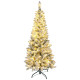 5ft Flocked Christmas Tree with Dual Colour LED Light, Pencil Hinged Xmas Tree with 11 Light Modes, Easy Assembly