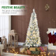 5ft Flocked Christmas Tree with Dual Colour LED Light, Pencil Hinged Xmas Tree with 11 Light Modes, Easy Assembly